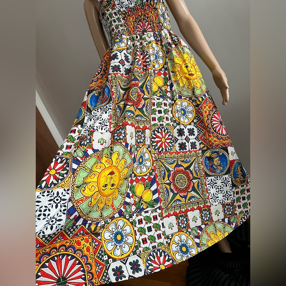 Bellambra 100% Cotton Made In Italy Multi Floral Midi Dress Size L - Picture 6 of 12